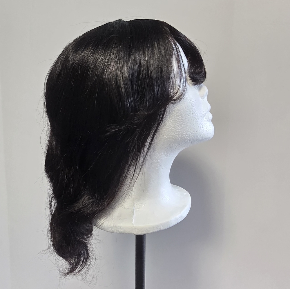 New Natural Black 100% Human Hair Wig With Bangs - Picture 5 of 16